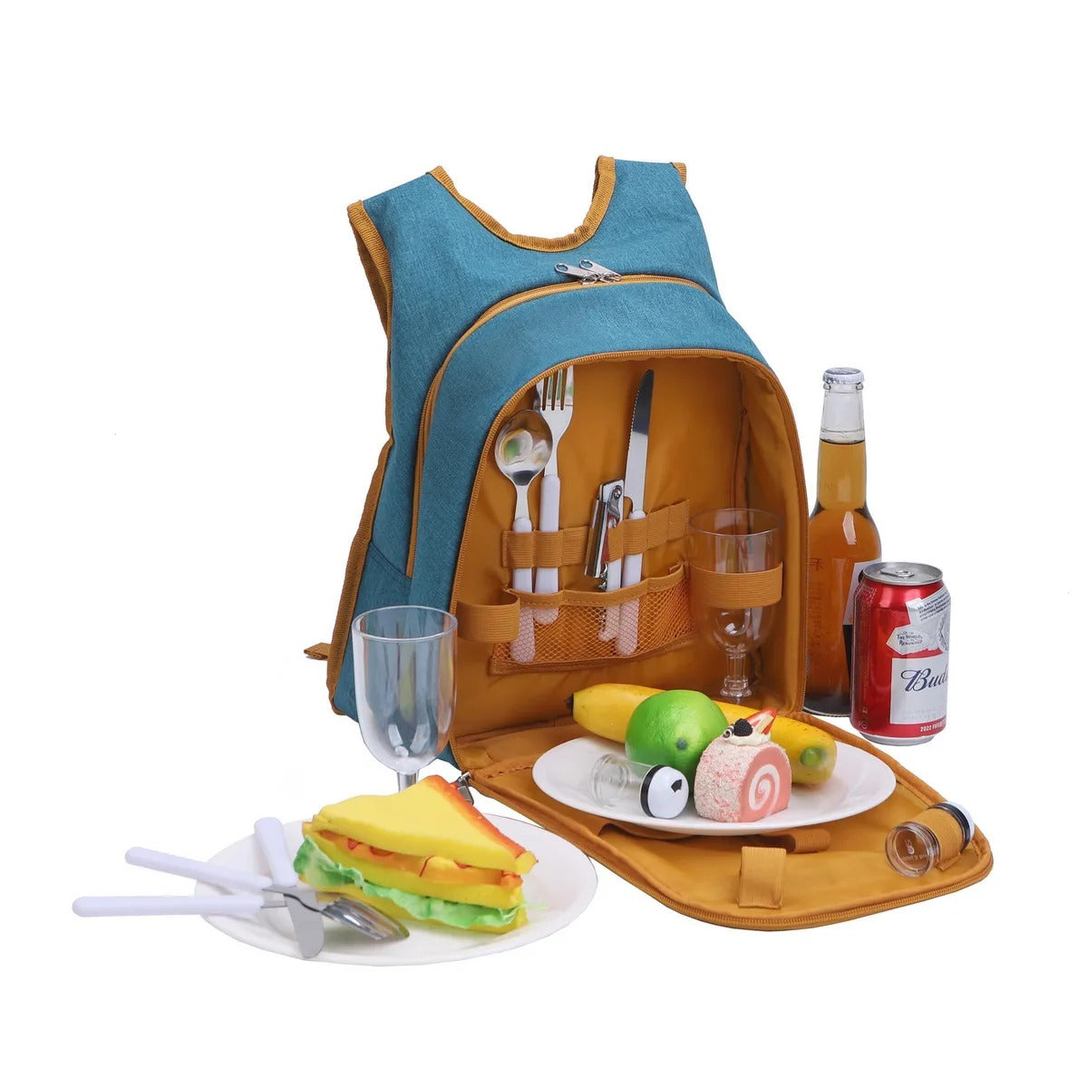 Mochila Set Picnic 2 Personas Azul y Mostaza 10 Litros | KLIMBER