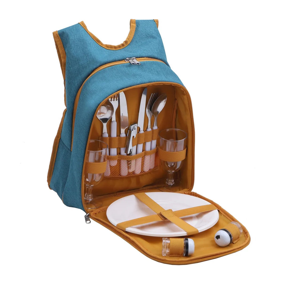 Mochila Set Picnic 2 Personas Azul y Mostaza 10 Litros | KLIMBER